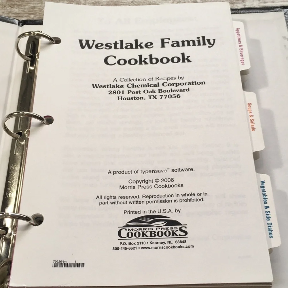 WESTLAKE Family Cookbook Spiral bound 2006